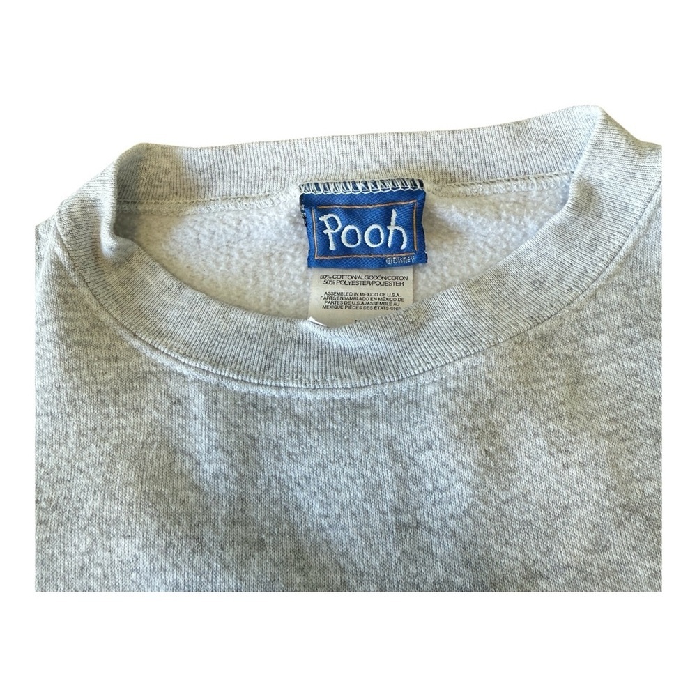 Pooh Sweatshirt Adult Size M/L Gray Vintage 90s Crew Neck Winnie Tiger Piglet - Picture 3 of 9